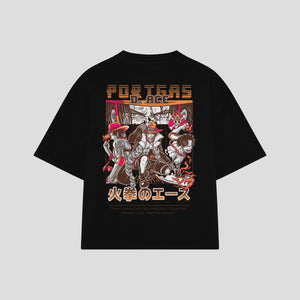 Playera streetwear premium de anime y gaming ExtraLife MX, corte boxy oversized drop shoulder heavyweight en color Deep Black y Off-White, moda urbana mexicana de culto.