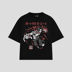 Playera streetwear premium de anime y gaming ExtraLife MX, corte oversized drop shoulder ligero y fresco en color Deep Black y Off-White, moda urbana mexicana de culto.