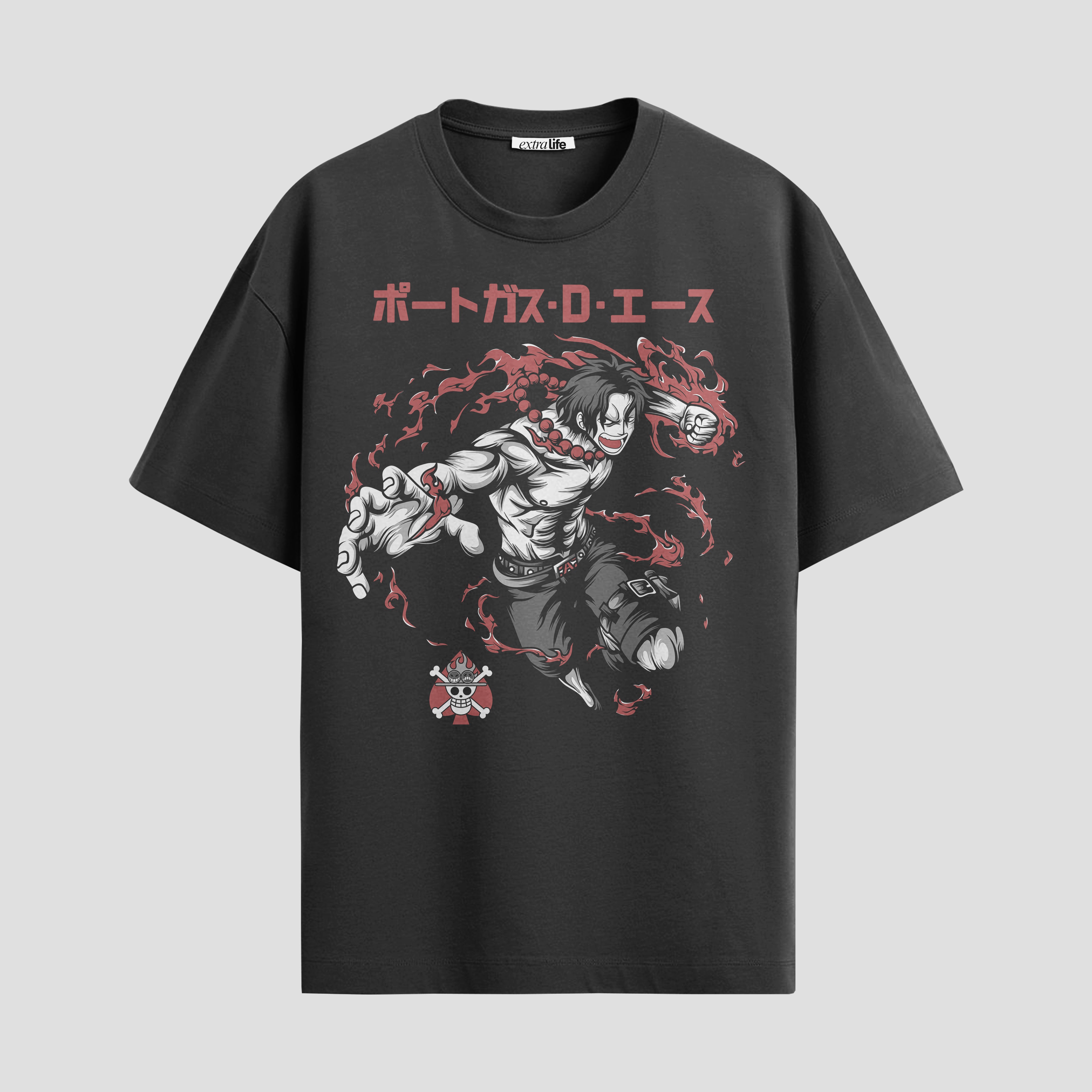 Playera urbana de anime y gaming ExtraLife MX, corte Standard Fit unisex ligero y transpirable en color Deep Black y Pure White, ropa de uso diario para gym y casual.