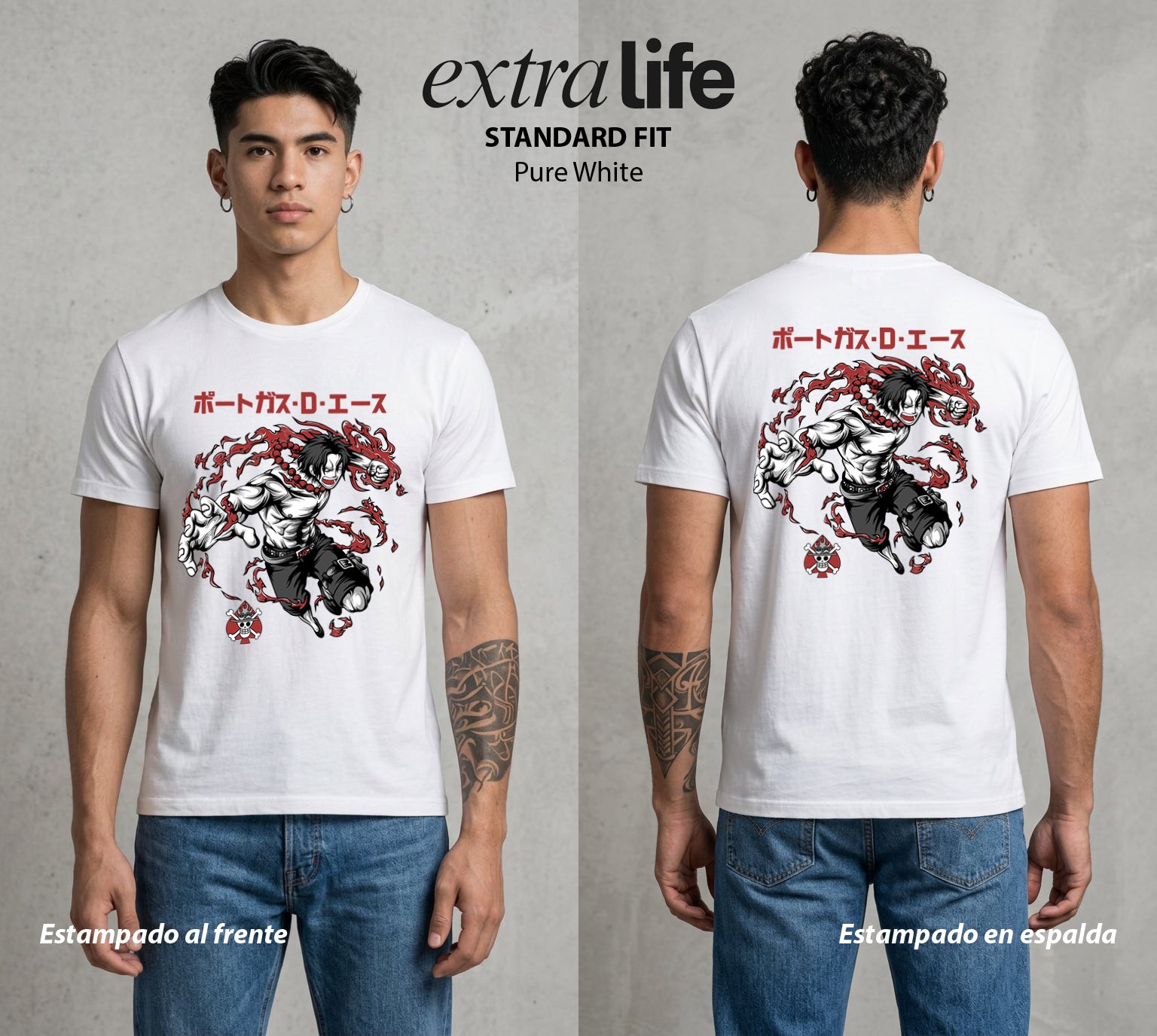 Mar de los Piratas | Puño de Fuego #03029 - Playera Standard Fit | Pure White - Foto en modelo