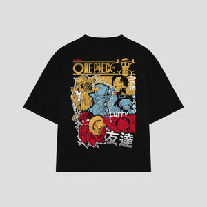 Playera streetwear premium de anime y gaming ExtraLife MX, corte boxy oversized drop shoulder heavyweight en color Deep Black y Off-White, moda urbana mexicana de culto.