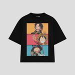 Playera streetwear premium de anime y gaming ExtraLife MX, corte boxy oversized drop shoulder heavyweight en color Deep Black y Off-White, moda urbana mexicana de culto.