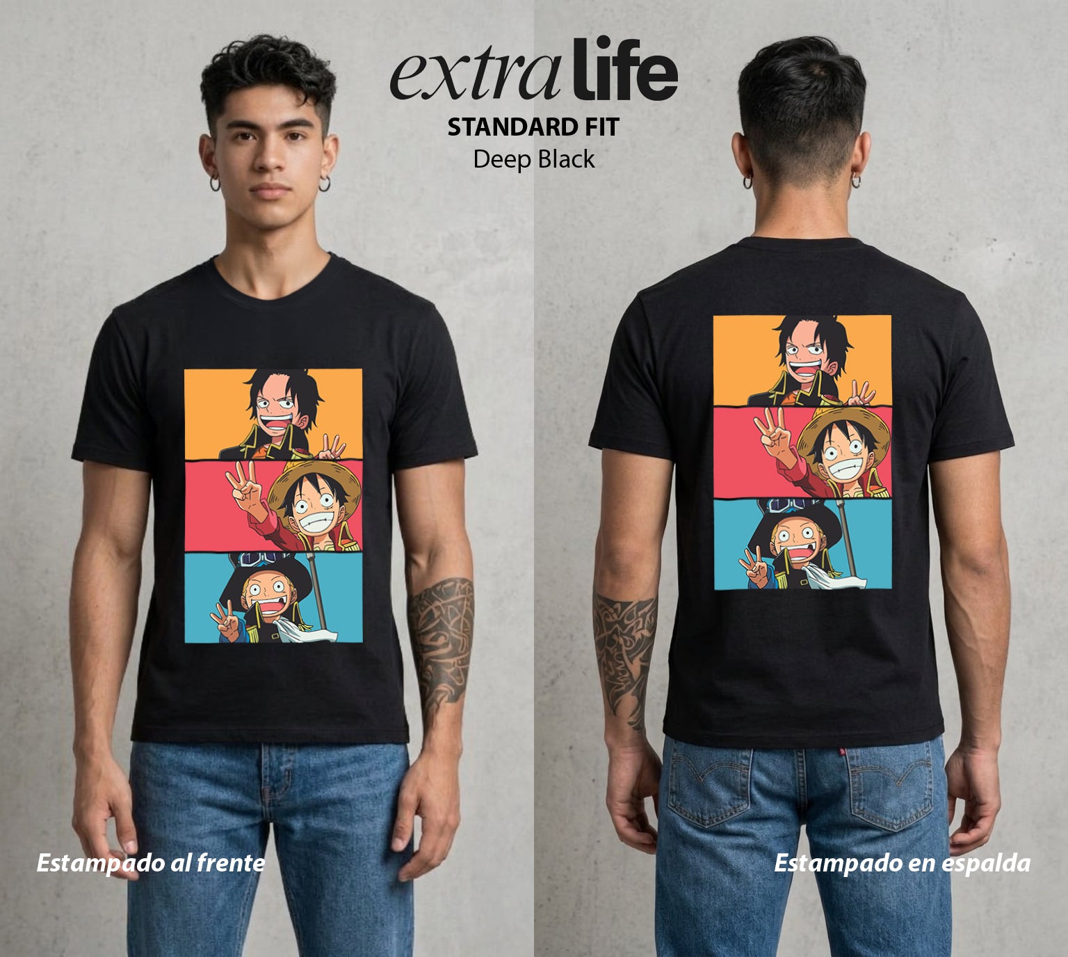 Mar de los Piratas | El Hermano del Fuego #03031 - Playera Standard Fit | Deep Black - Foto en modelo