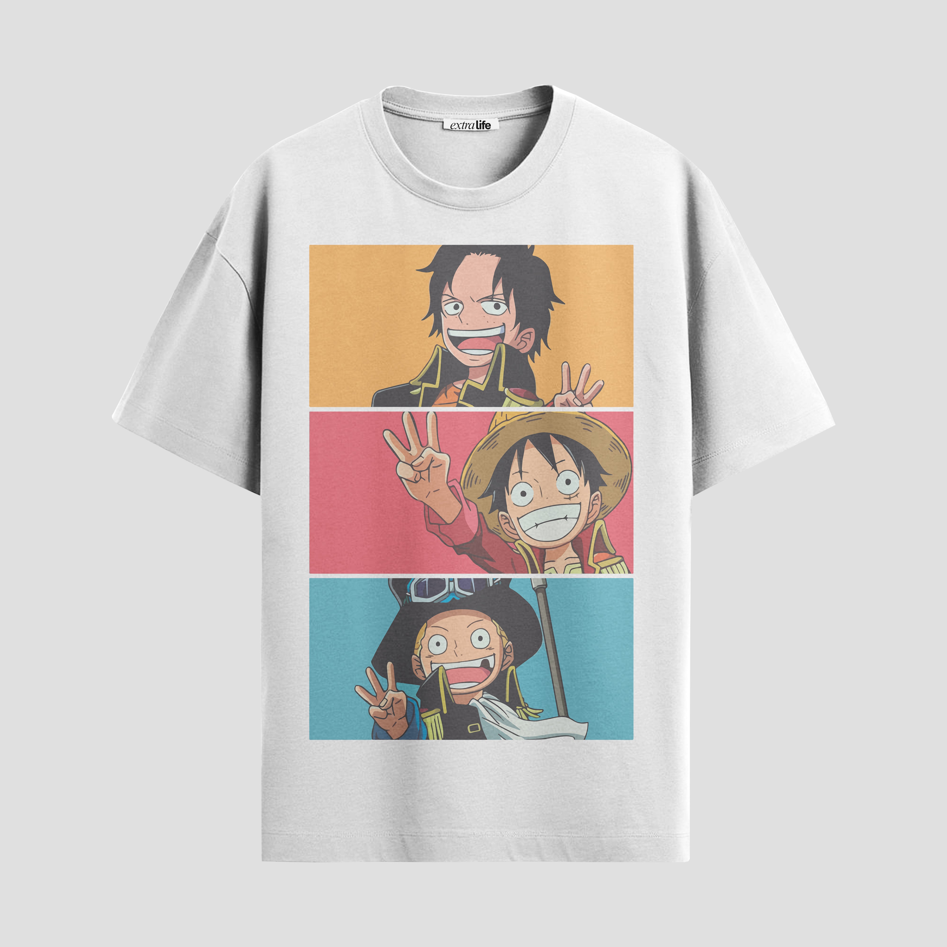 Playera urbana de anime y gaming ExtraLife MX, corte Standard Fit unisex ligero y transpirable en color Deep Black y Pure White, ropa de uso diario para gym y casual.
