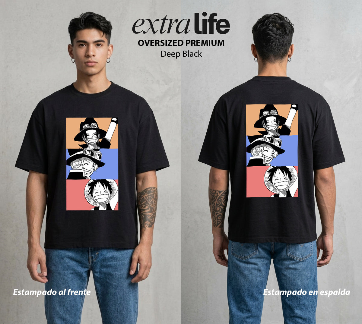 Mar de los Piratas | Capitan de Goma #03032 - Playera Oversized Premium | Deep Black - Foto en modelo
