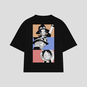 Playera streetwear premium de anime y gaming ExtraLife MX, corte boxy oversized drop shoulder heavyweight en color Deep Black y Off-White, moda urbana mexicana de culto.
