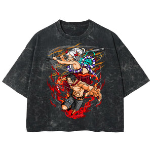Playera streetwear premium de anime y gaming ExtraLife MX, corte boxy deluxe mineral wash heavyweight en color Acid Wash, moda urbana mexicana de culto.