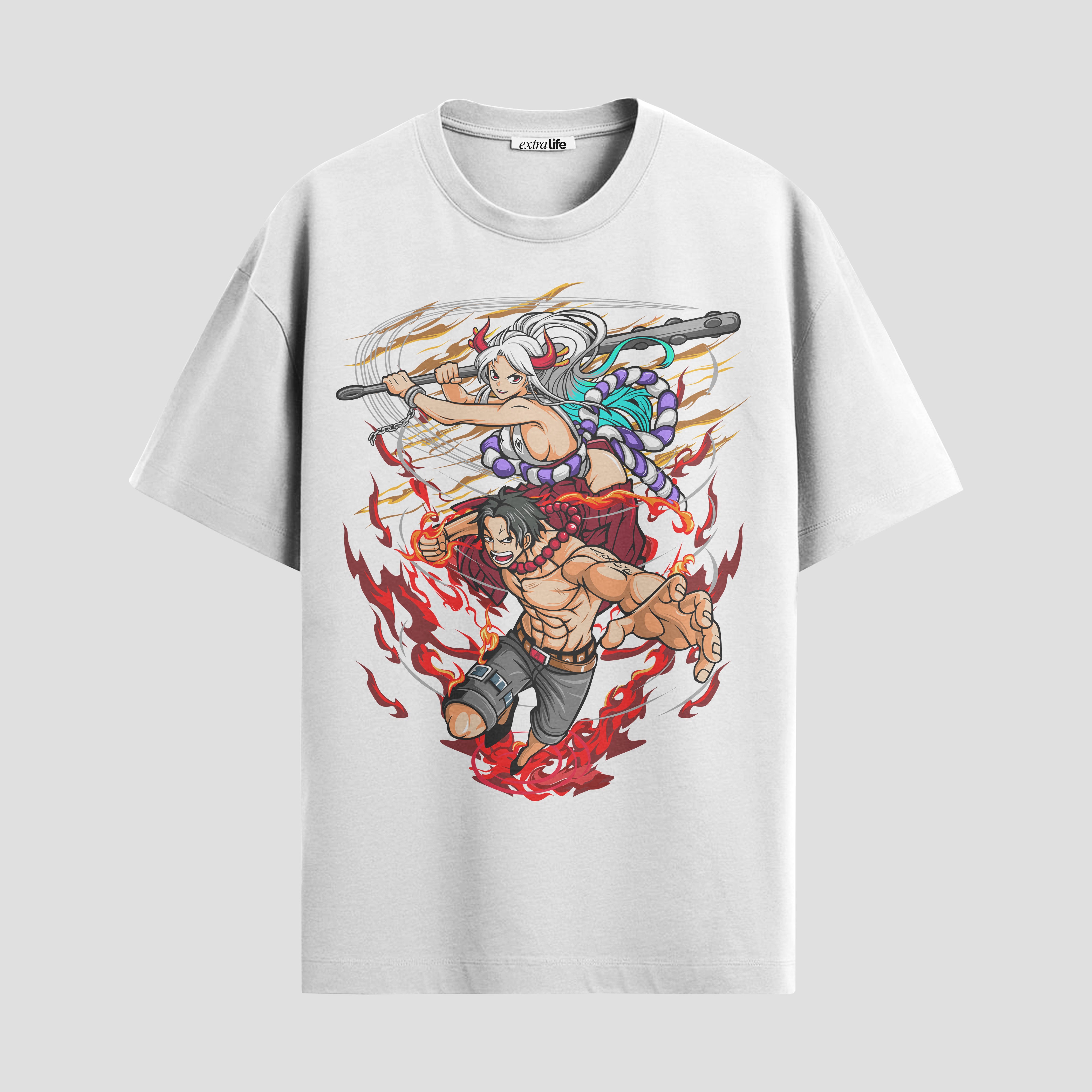 Playera urbana de anime y gaming ExtraLife MX, corte Standard Fit unisex ligero y transpirable en color Deep Black y Pure White, ropa de uso diario para gym y casual.