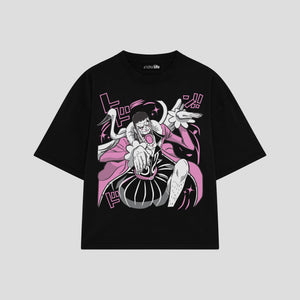 Playera streetwear premium de anime y gaming ExtraLife MX, corte boxy oversized drop shoulder heavyweight en color Deep Black y Off-White, moda urbana mexicana de culto.