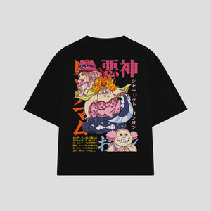 Playera streetwear premium de anime y gaming ExtraLife MX, corte boxy oversized drop shoulder heavyweight en color Deep Black y Off-White, moda urbana mexicana de culto.