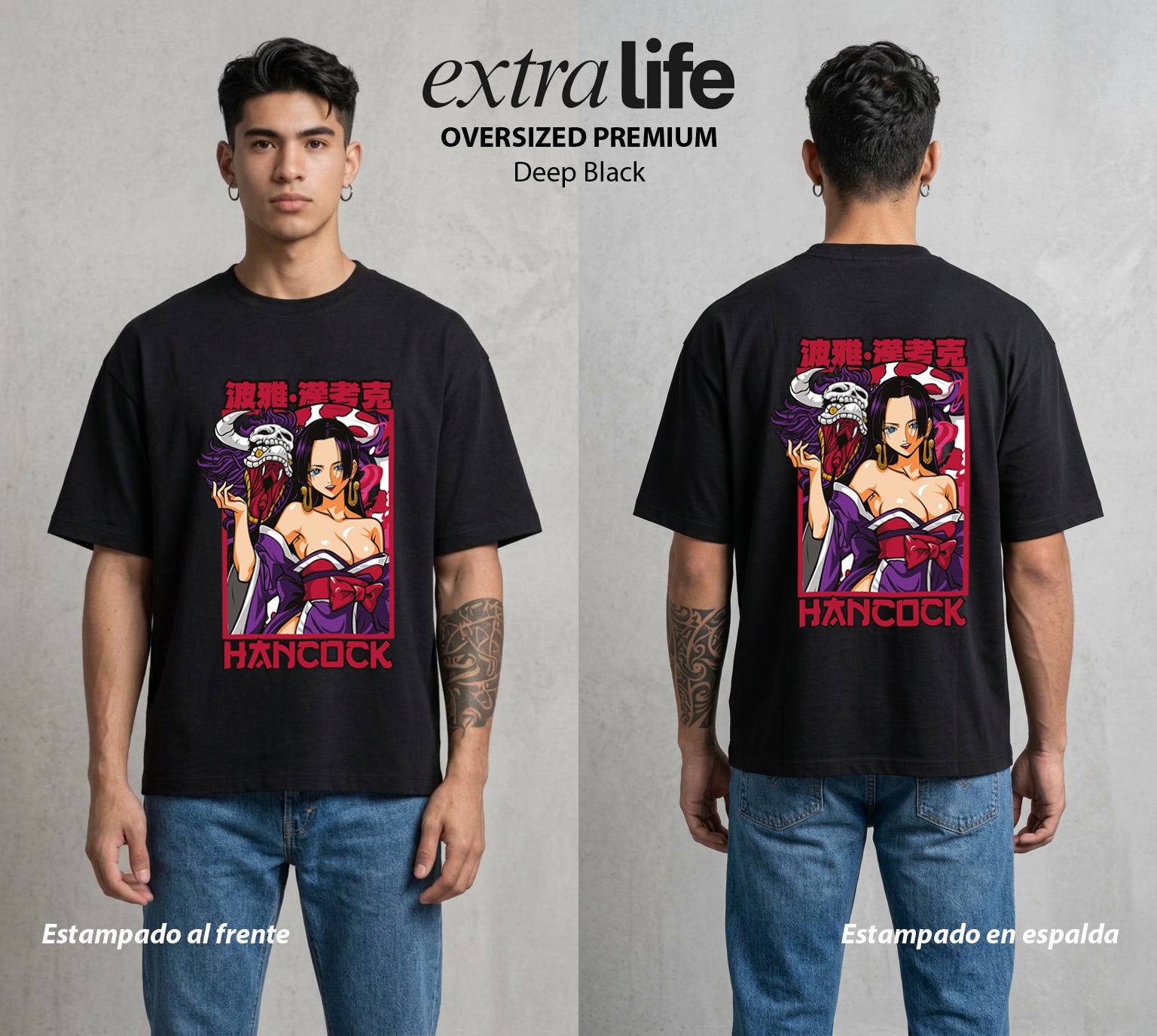 Mar de los Piratas | Amor Petrificado #03040 - Playera Oversized Premium | Deep Black - Foto en modelo