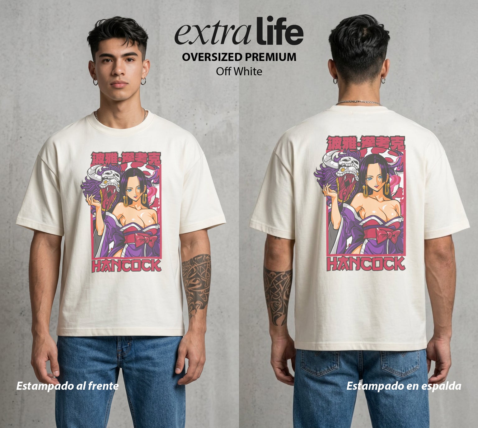 Mar de los Piratas | Amor Petrificado #03040 - Playera Oversized Premium | Off White - Foto en modelo