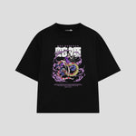 Playera streetwear premium de anime y gaming ExtraLife MX, corte boxy oversized drop shoulder heavyweight en color Deep Black y Off-White, moda urbana mexicana de culto.