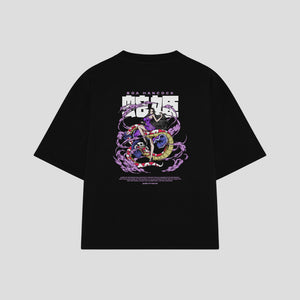 Playera streetwear premium de anime y gaming ExtraLife MX, corte oversized drop shoulder ligero y fresco en color Deep Black y Off-White, moda urbana mexicana de culto.