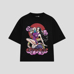 Playera streetwear premium de anime y gaming ExtraLife MX, corte boxy oversized drop shoulder heavyweight en color Deep Black y Off-White, moda urbana mexicana de culto.