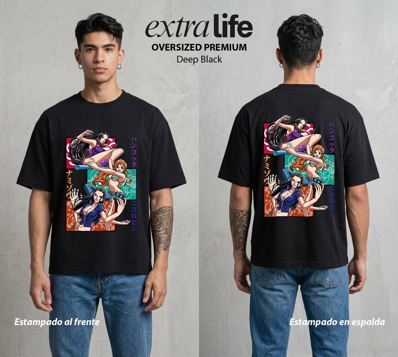 Mar de los Piratas | La Navegante #03047 - Playera Oversized Premium | Deep Black - Foto en modelo