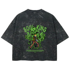 Playera streetwear premium de anime y gaming ExtraLife MX, corte boxy deluxe mineral wash heavyweight en color Acid Wash, moda urbana mexicana de culto.