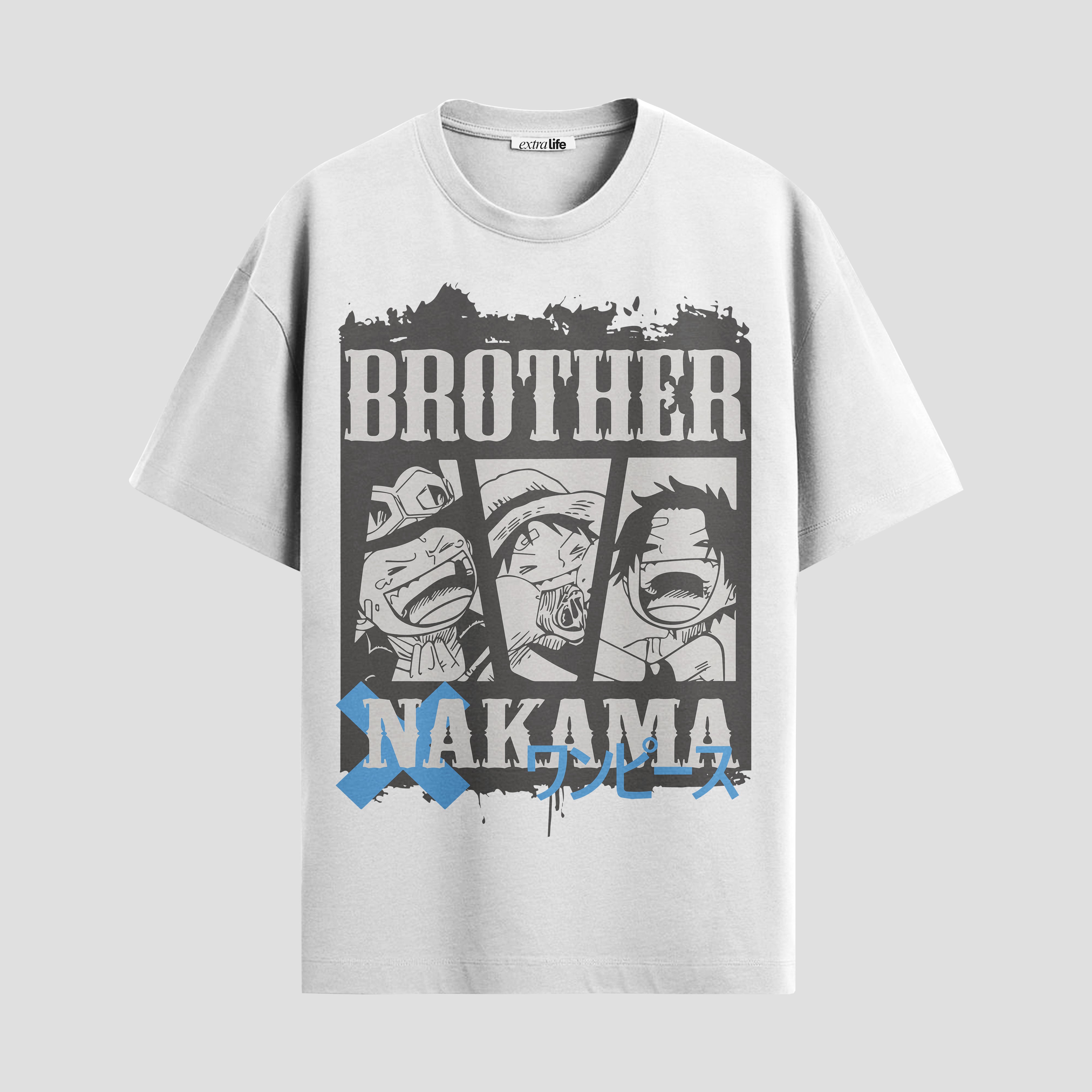 Playera urbana de anime y gaming ExtraLife MX, corte Standard Fit unisex ligero y transpirable en color Deep Black y Pure White, ropa de uso diario para gym y casual.