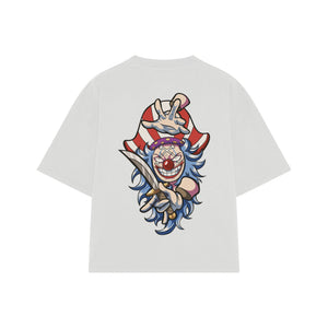 Playera streetwear premium de anime y gaming ExtraLife MX, corte boxy oversized drop shoulder heavyweight en color Deep Black y Off-White, moda urbana mexicana de culto.