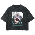 Playera streetwear premium de anime y gaming ExtraLife MX, corte boxy deluxe mineral wash heavyweight en color Acid Wash, moda urbana mexicana de culto.