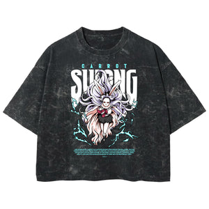 Playera streetwear premium de anime y gaming ExtraLife MX, corte boxy deluxe mineral wash heavyweight en color Acid Wash, moda urbana mexicana de culto.