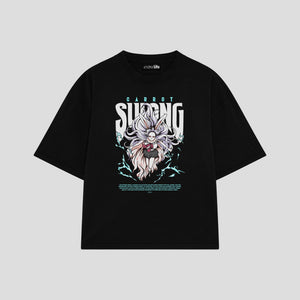 Playera streetwear premium de anime y gaming ExtraLife MX, corte oversized drop shoulder ligero y fresco en color Deep Black y Off-White, moda urbana mexicana de culto.
