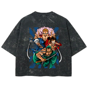 Playera streetwear premium de anime y gaming ExtraLife MX, corte boxy deluxe mineral wash heavyweight en color Acid Wash, moda urbana mexicana de culto.