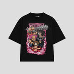 Playera streetwear premium de anime y gaming ExtraLife MX, corte boxy oversized drop shoulder heavyweight en color Deep Black y Off-White, moda urbana mexicana de culto.