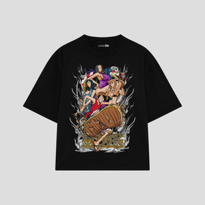 Playera streetwear premium de anime y gaming ExtraLife MX, corte boxy oversized drop shoulder heavyweight en color Deep Black y Off-White, moda urbana mexicana de culto.