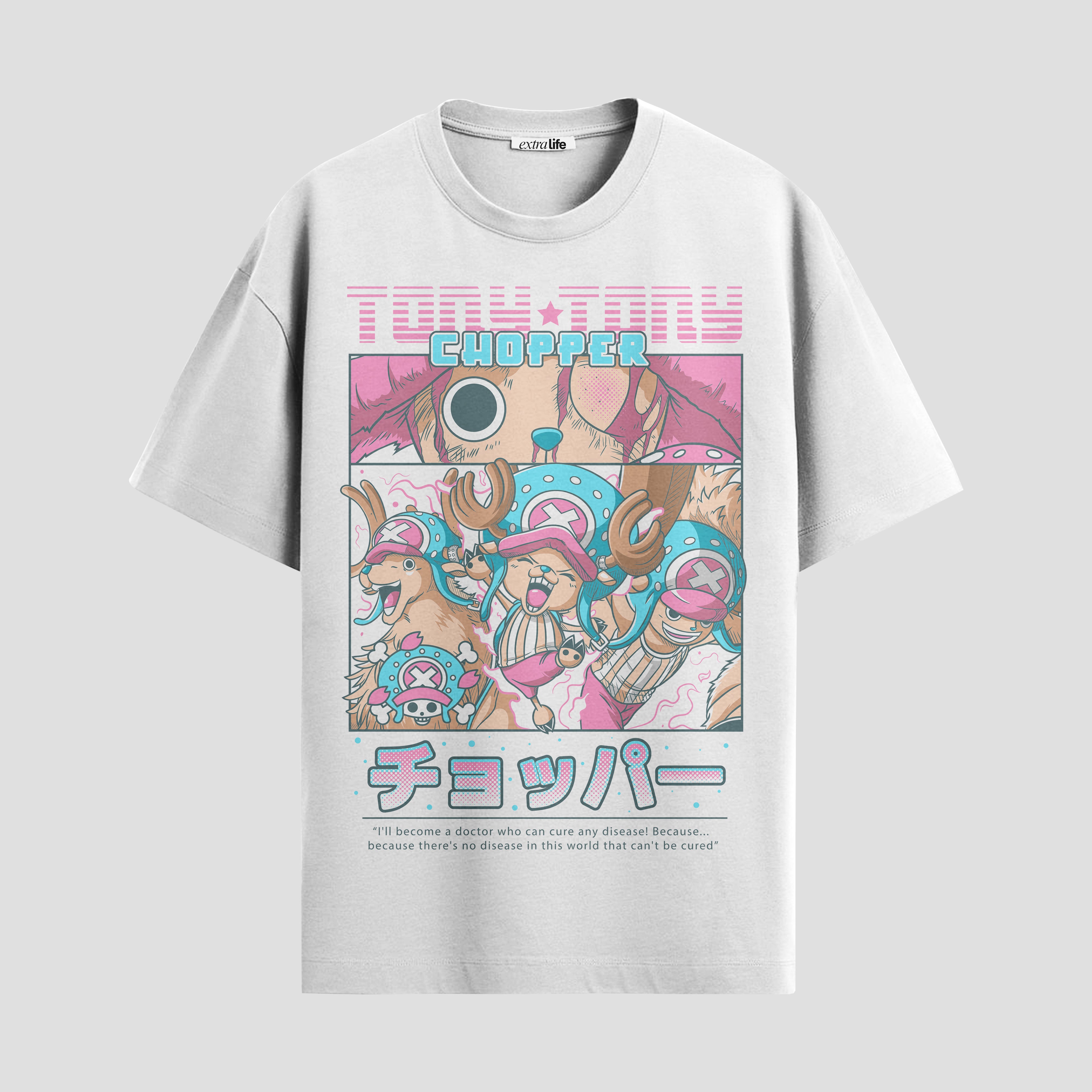 Playera urbana de anime y gaming ExtraLife MX, corte Standard Fit unisex ligero y transpirable en color Deep Black y Pure White, ropa de uso diario para gym y casual.