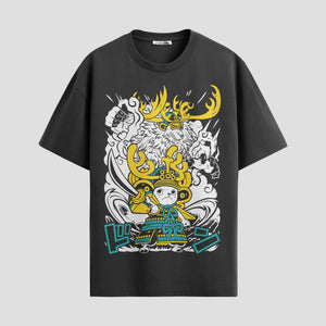 Playera urbana de anime y gaming ExtraLife MX, corte Standard Fit unisex ligero y transpirable en color Deep Black y Pure White, ropa de uso diario para gym y casual.