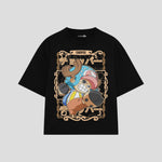 Playera streetwear premium de anime y gaming ExtraLife MX, corte boxy oversized drop shoulder heavyweight en color Deep Black y Off-White, moda urbana mexicana de culto.