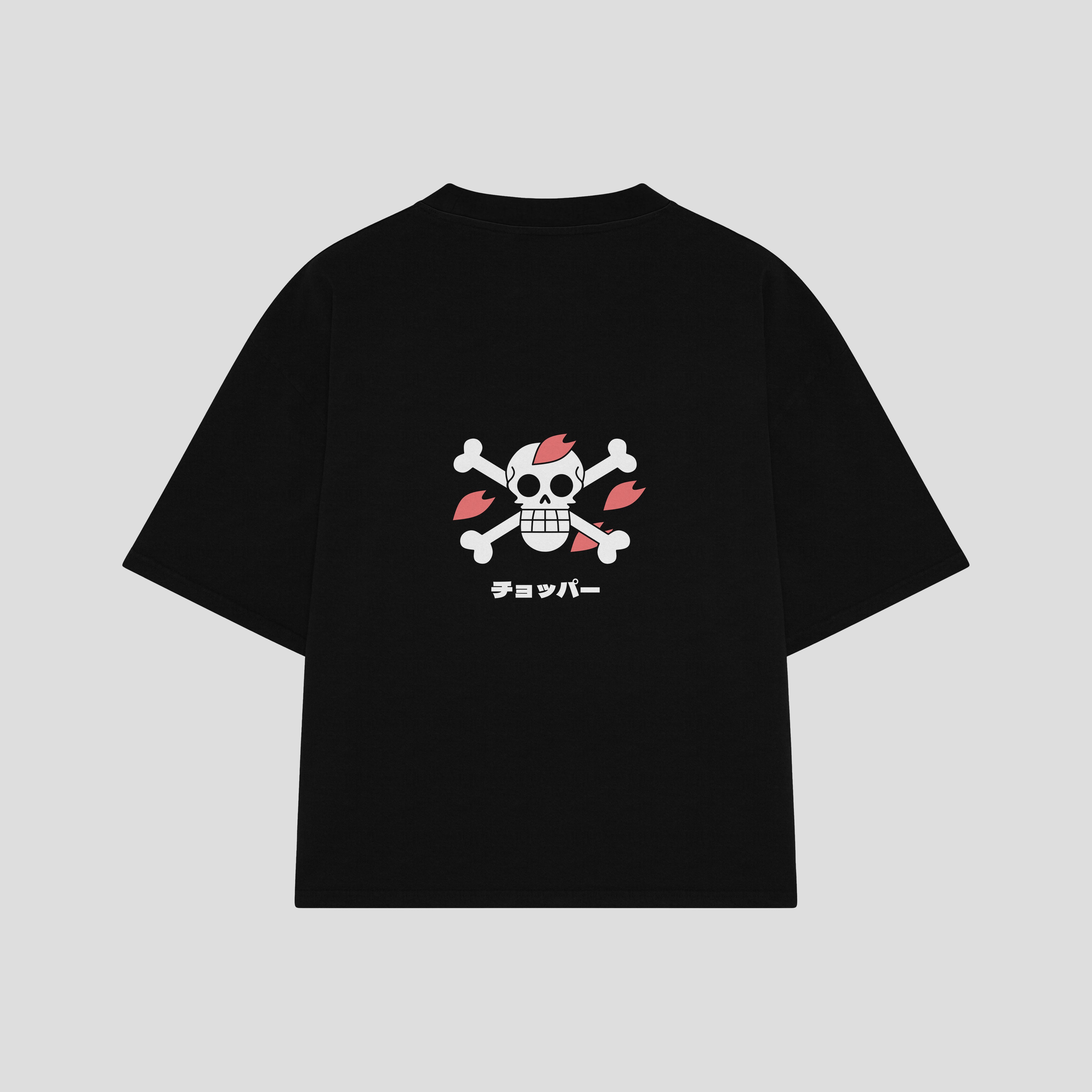 Playera streetwear premium de anime y gaming ExtraLife MX, corte boxy oversized drop shoulder heavyweight en color Deep Black y Off-White, moda urbana mexicana de culto.