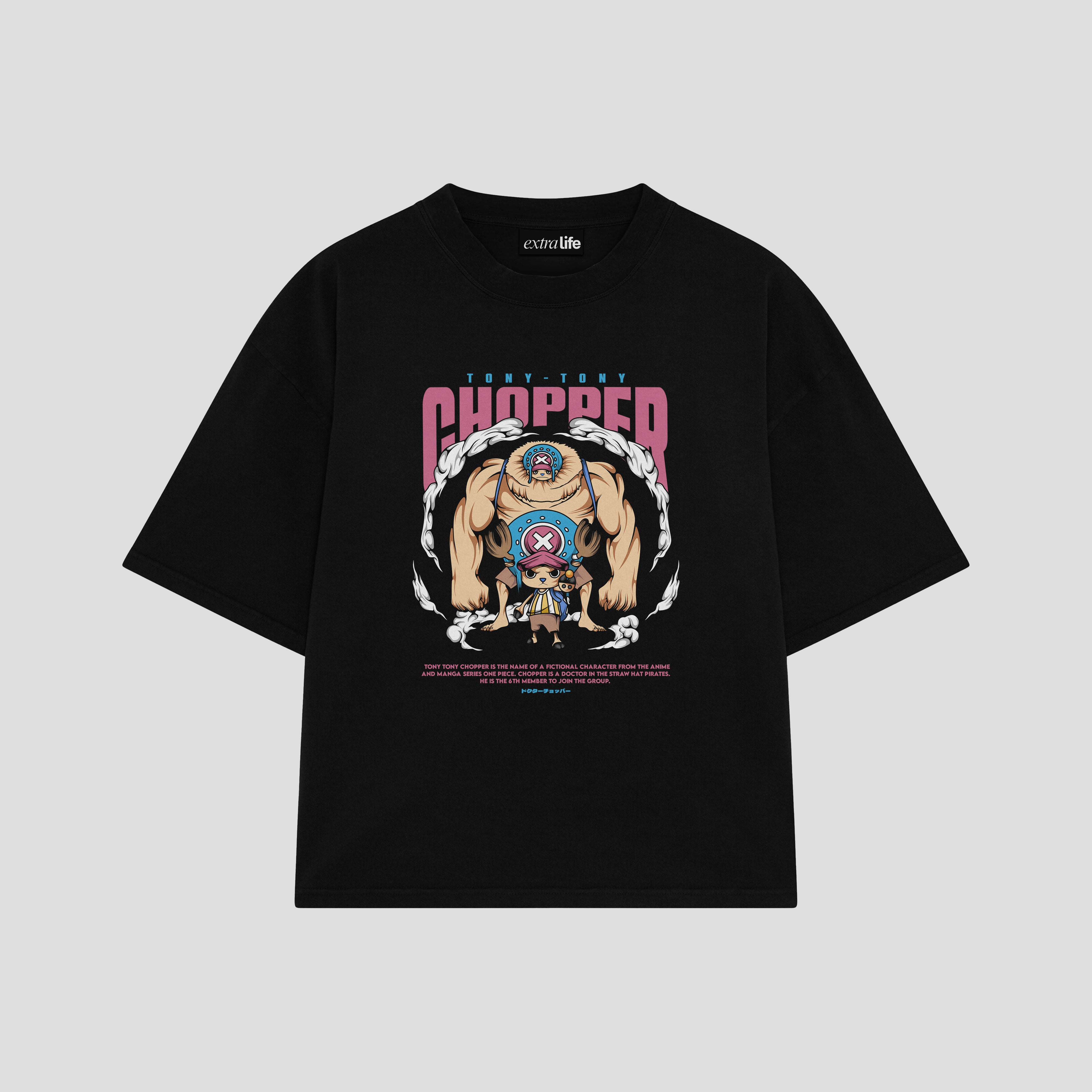 Playera streetwear premium de anime y gaming ExtraLife MX, corte boxy oversized drop shoulder heavyweight en color Deep Black y Off-White, moda urbana mexicana de culto.