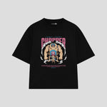 Playera streetwear premium de anime y gaming ExtraLife MX, corte boxy oversized drop shoulder heavyweight en color Deep Black y Off-White, moda urbana mexicana de culto.