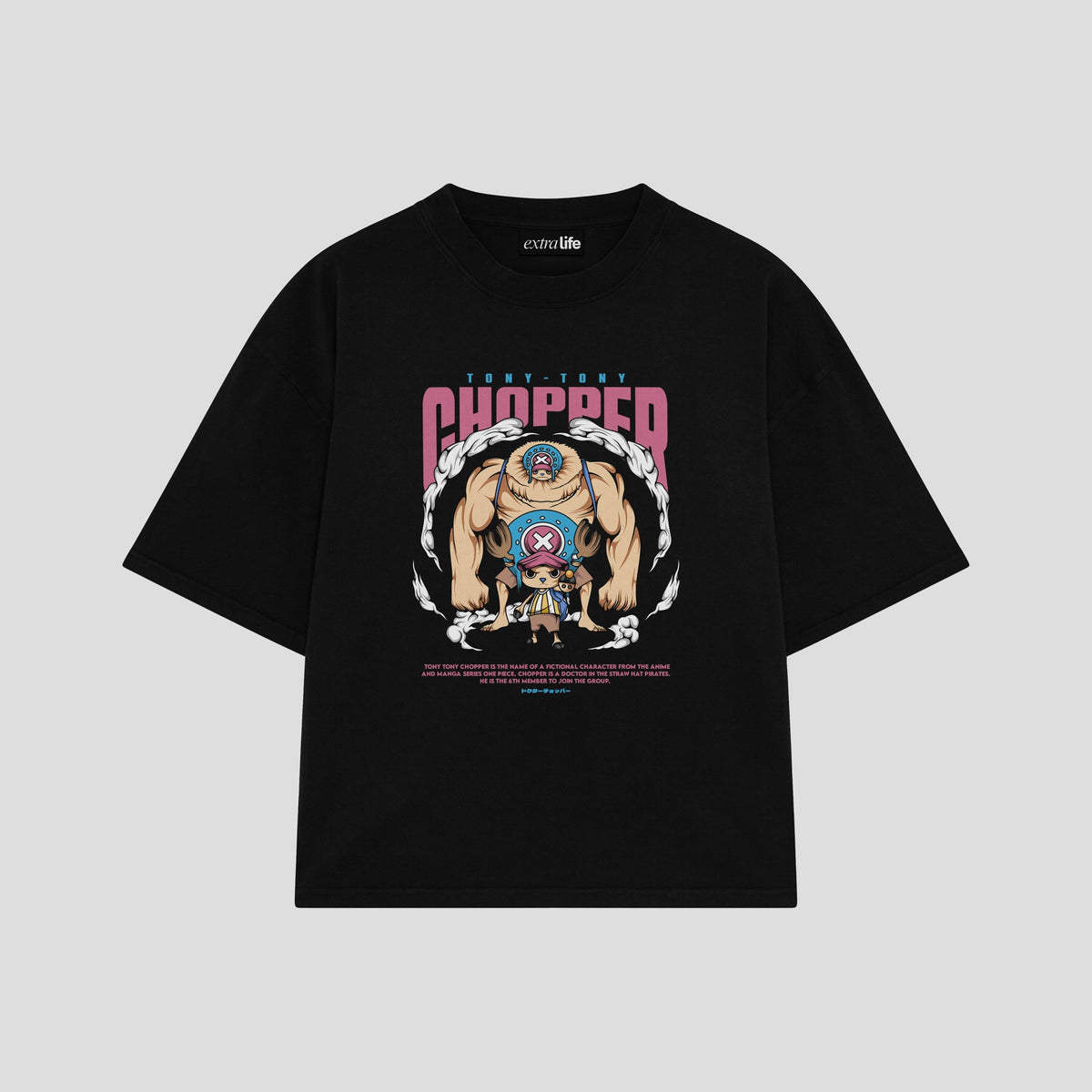 Playera streetwear premium de anime y gaming ExtraLife MX, corte oversized drop shoulder ligero y fresco en color Deep Black y Off-White, moda urbana mexicana de culto.