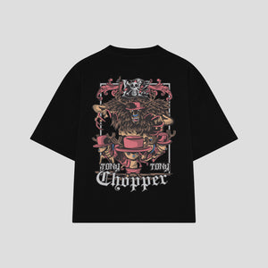 Playera streetwear premium de anime y gaming ExtraLife MX, corte boxy oversized drop shoulder heavyweight en color Deep Black y Off-White, moda urbana mexicana de culto.