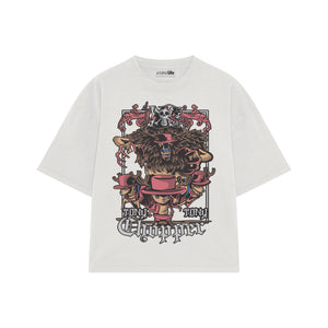 Playera streetwear premium de anime y gaming ExtraLife MX, corte boxy oversized drop shoulder heavyweight en color Deep Black y Off-White, moda urbana mexicana de culto.
