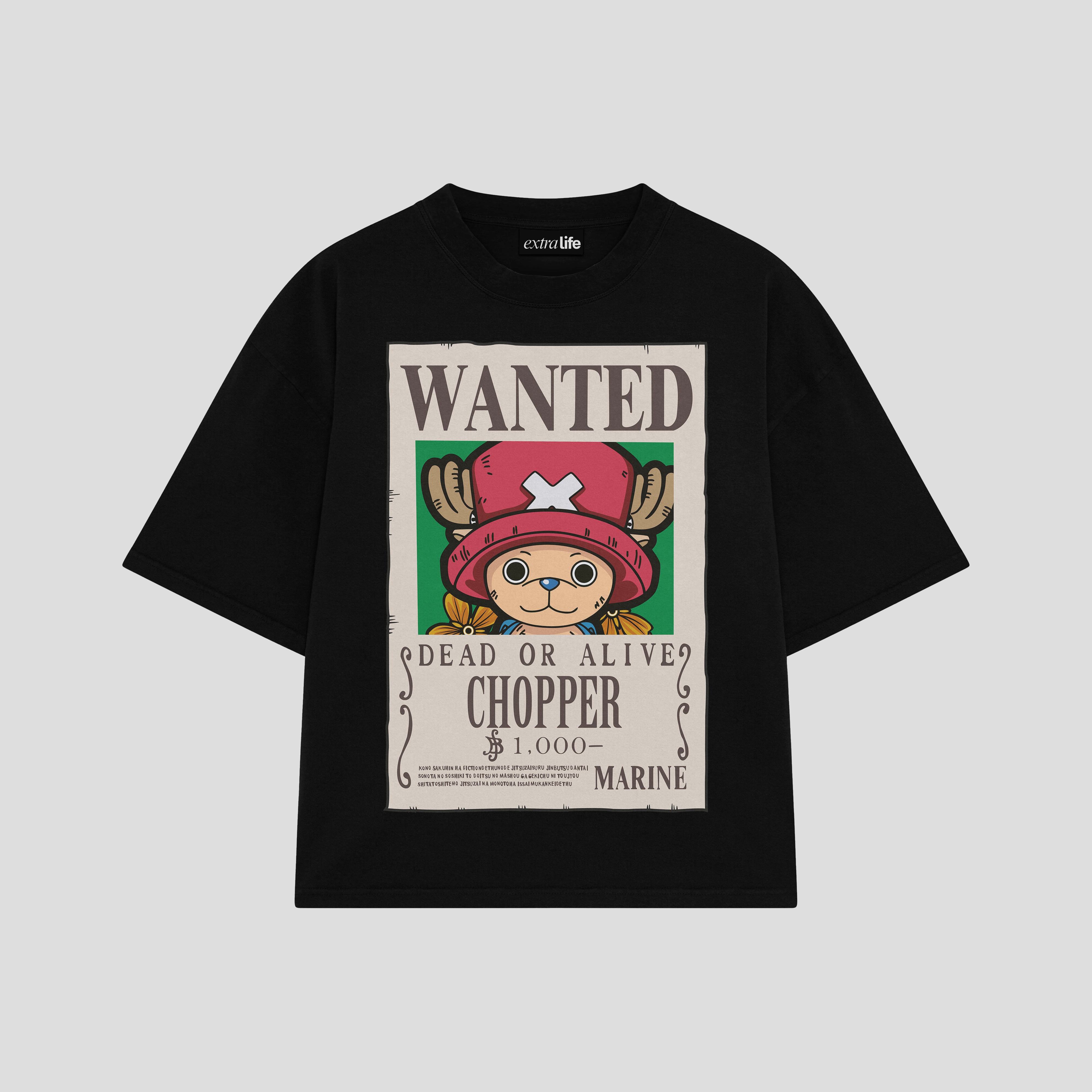 Playera streetwear premium de anime y gaming ExtraLife MX, corte boxy oversized drop shoulder heavyweight en color Deep Black y Off-White, moda urbana mexicana de culto.