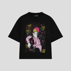 Playera streetwear premium de anime y gaming ExtraLife MX, corte boxy oversized drop shoulder heavyweight en color Deep Black y Off-White, moda urbana mexicana de culto.
