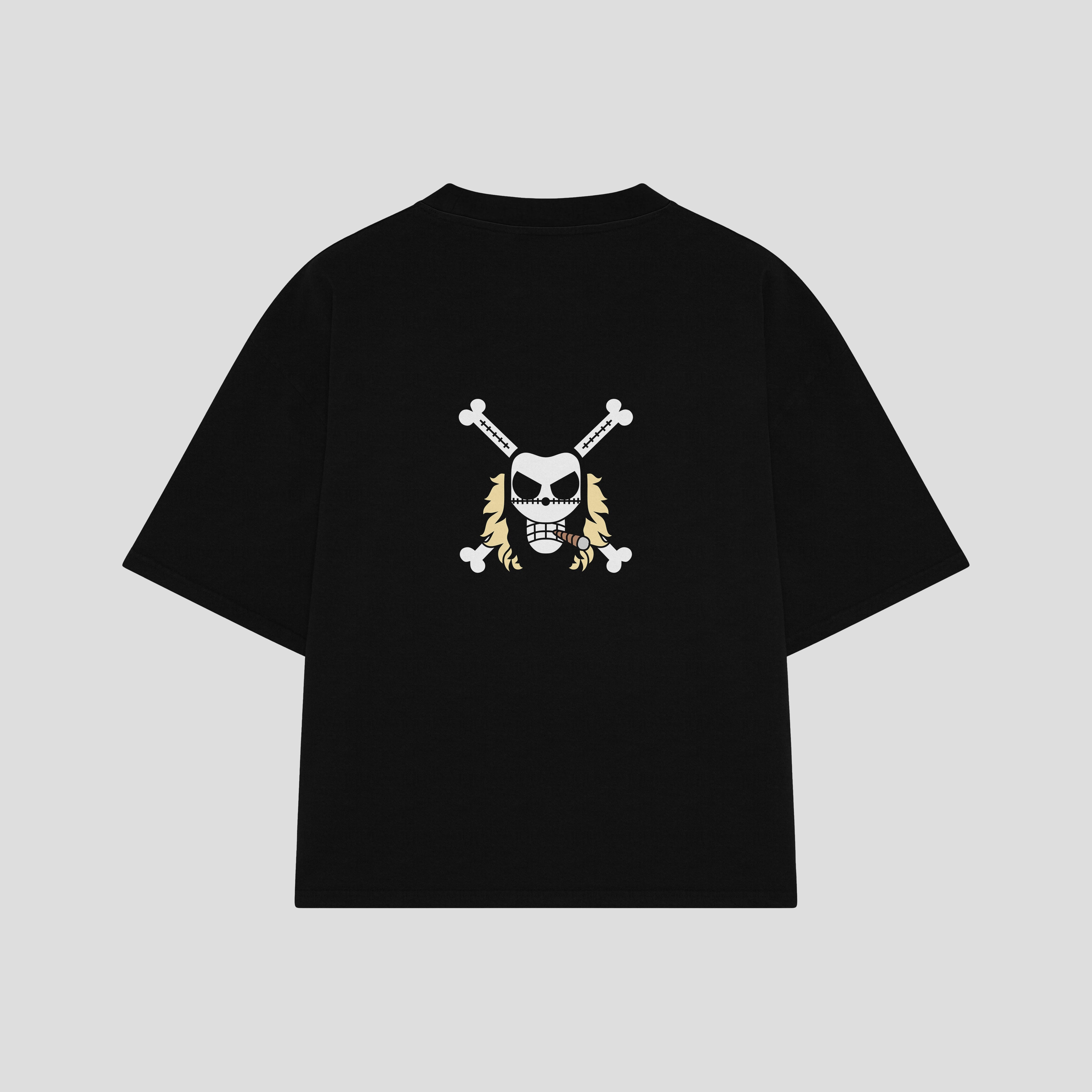 Playera streetwear premium de anime y gaming ExtraLife MX, corte boxy oversized drop shoulder heavyweight en color Deep Black y Off-White, moda urbana mexicana de culto.