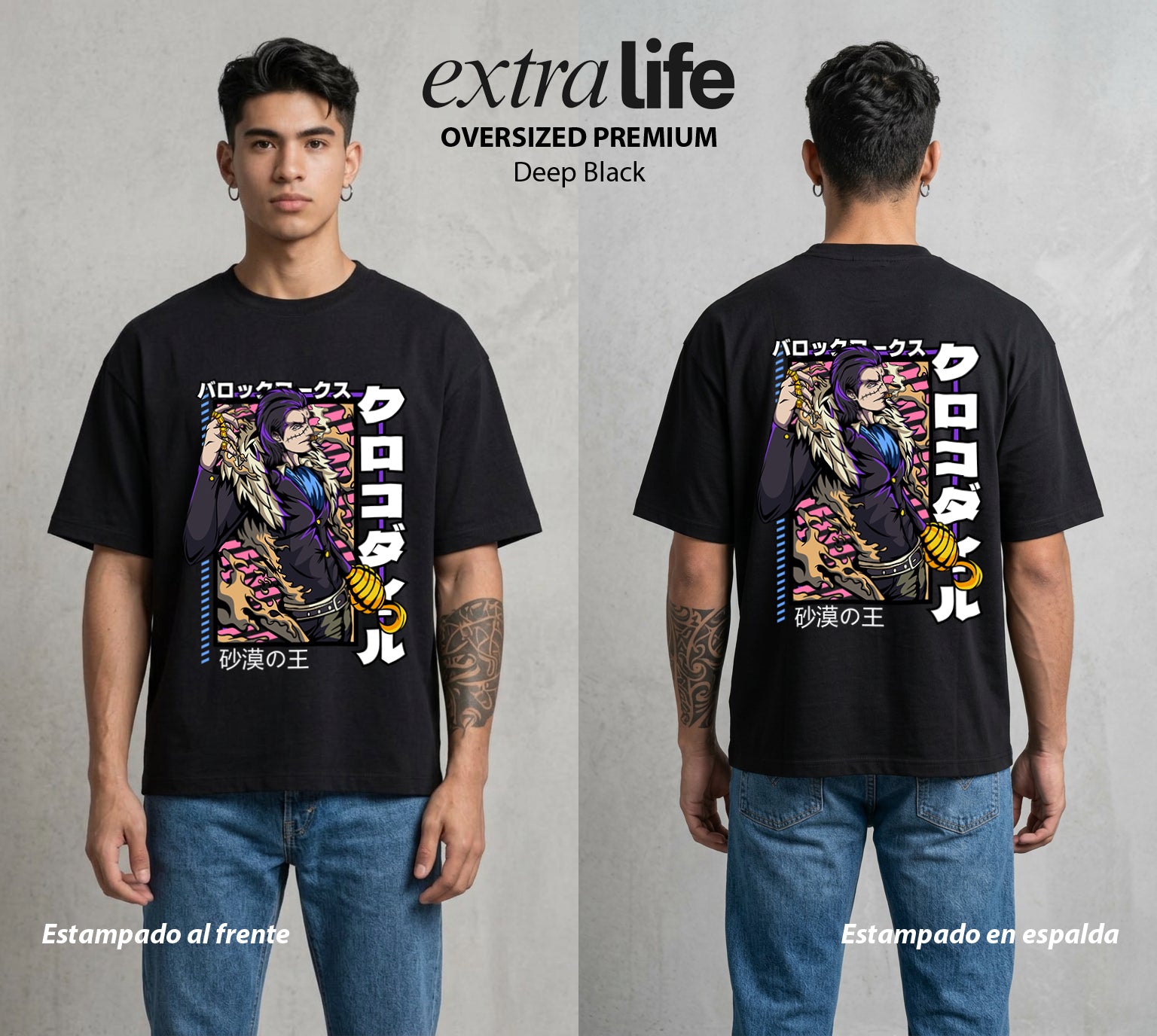 Mar de los Piratas | Garfio y Engano #03084 - Playera Oversized Premium | Deep Black - Foto en modelo