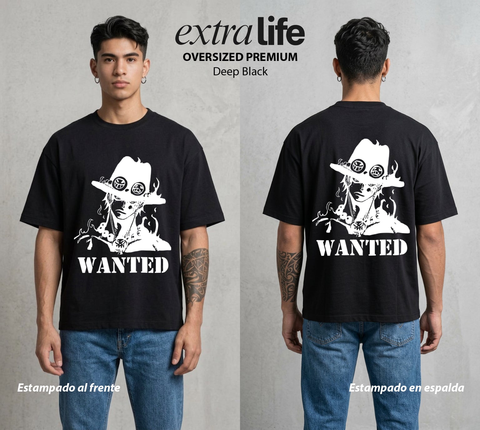Mar de los Piratas | La Herencia de la D #03086 - Playera Oversized Premium | Deep Black - Foto en modelo