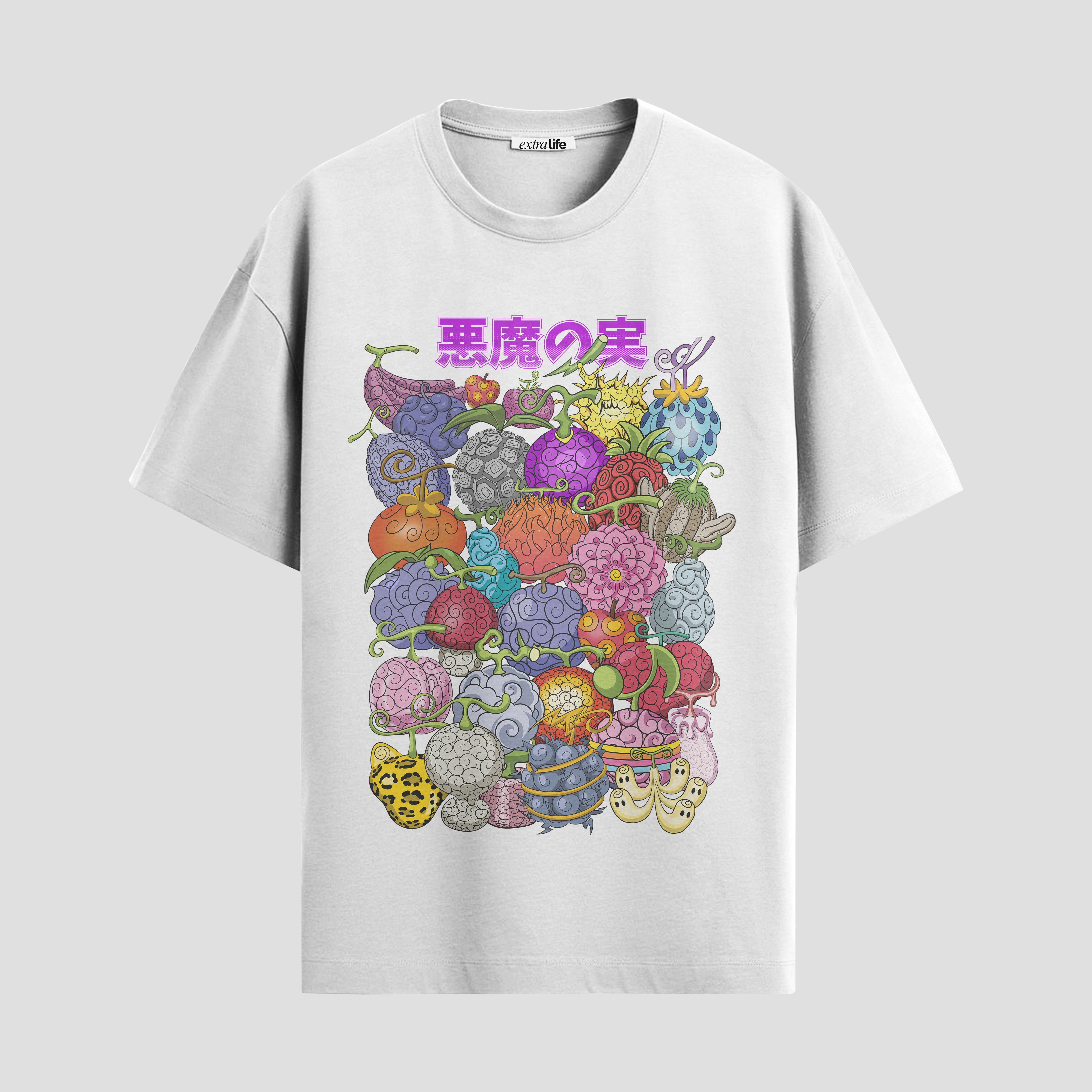 Playera urbana de anime y gaming ExtraLife MX, corte Standard Fit unisex ligero y transpirable en color Deep Black y Pure White, ropa de uso diario para gym y casual.