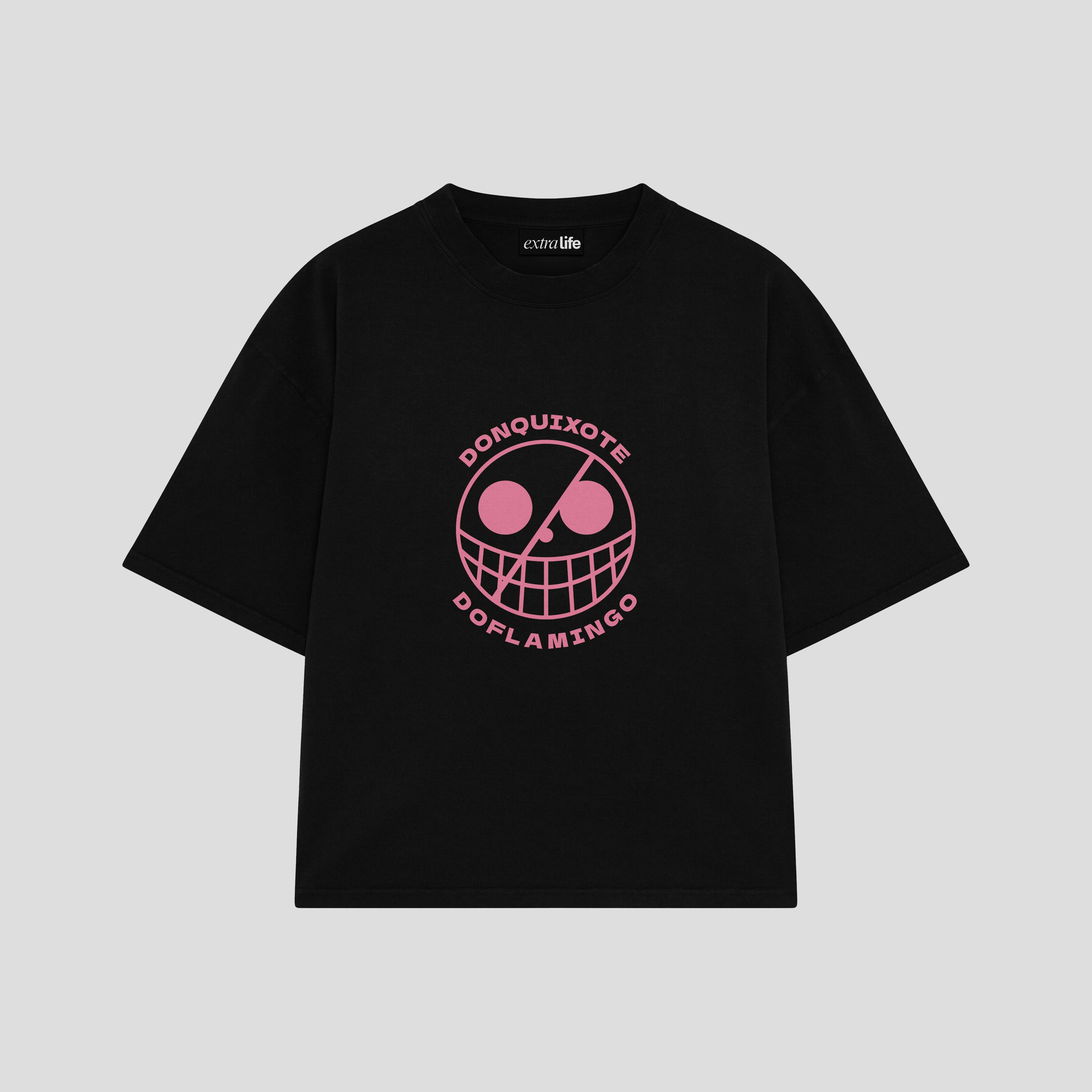 Playera streetwear premium de anime y gaming ExtraLife MX, corte boxy oversized drop shoulder heavyweight en color Deep Black y Off-White, moda urbana mexicana de culto.