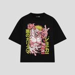 Playera streetwear premium de anime y gaming ExtraLife MX, corte boxy oversized drop shoulder heavyweight en color Deep Black y Off-White, moda urbana mexicana de culto.