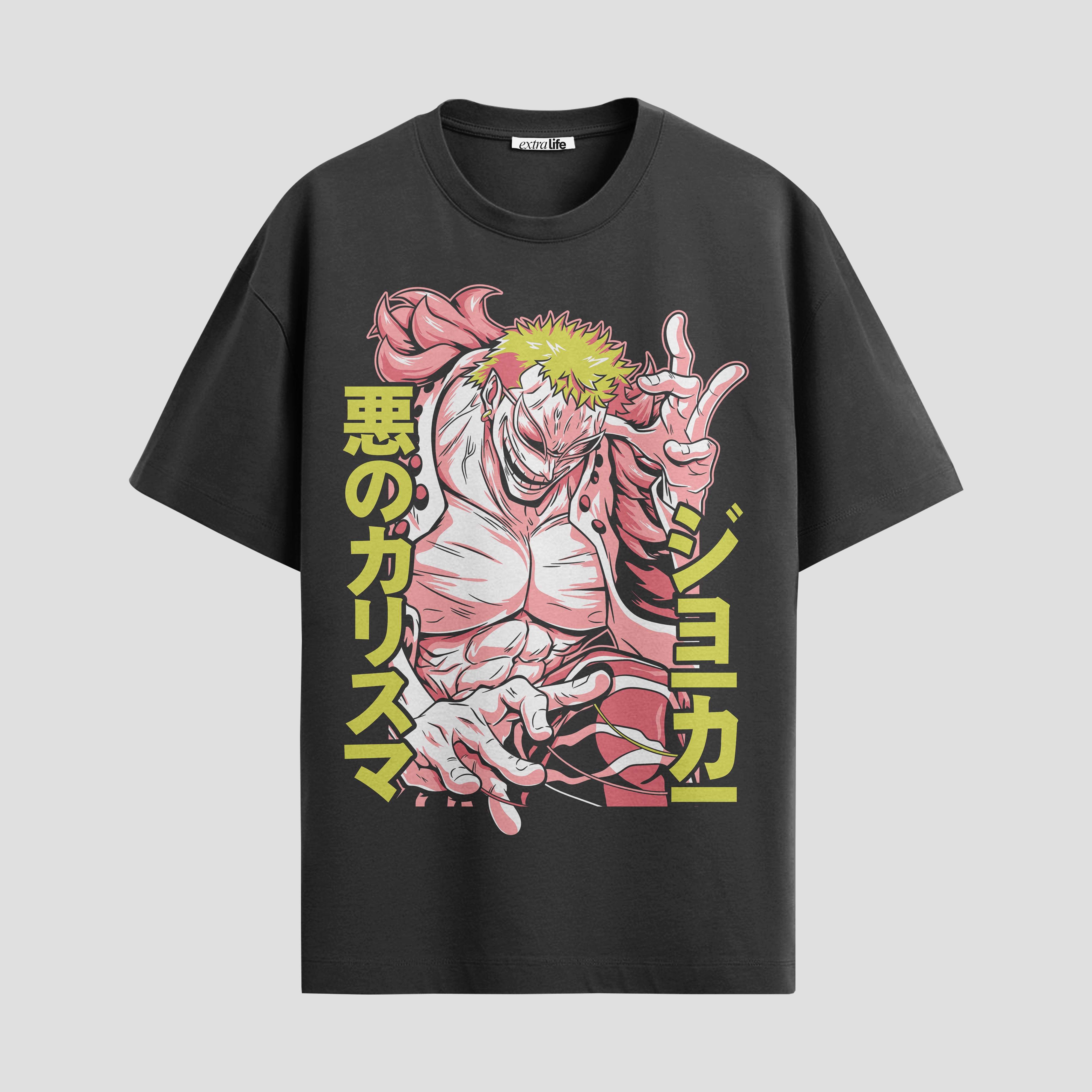 Playera urbana de anime y gaming ExtraLife MX, corte Standard Fit unisex ligero y transpirable en color Deep Black y Pure White, ropa de uso diario para gym y casual.