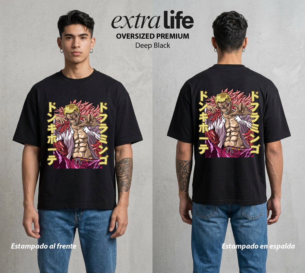 Mar de los Piratas | El Flamingo del Caos #03094 - Playera Oversized Premium | Deep Black - Foto en modelo