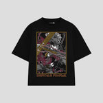 Playera streetwear premium de anime y gaming ExtraLife MX, corte boxy oversized drop shoulder heavyweight en color Deep Black y Off-White, moda urbana mexicana de culto.
