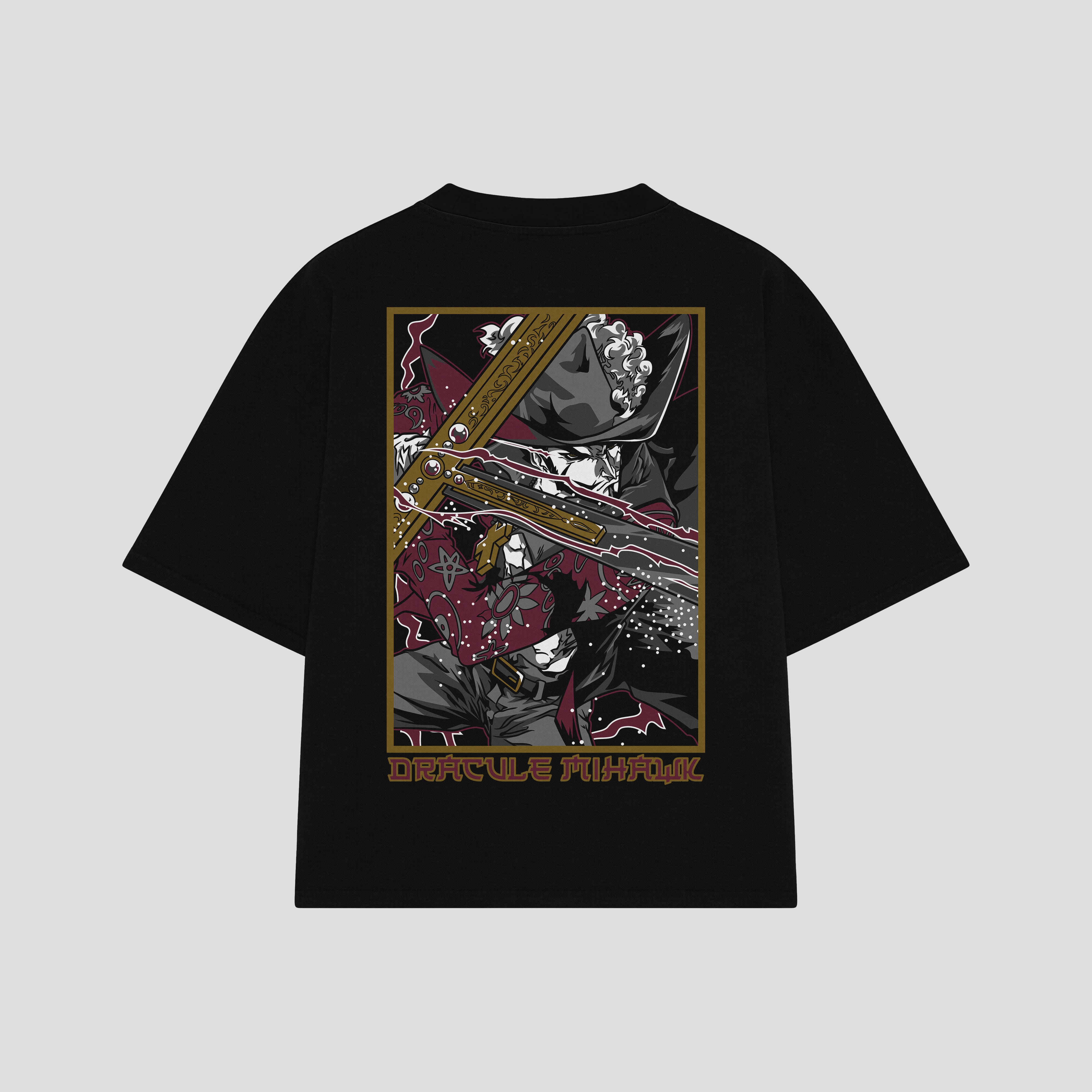 Playera streetwear premium de anime y gaming ExtraLife MX, corte boxy oversized drop shoulder heavyweight en color Deep Black y Off-White, moda urbana mexicana de culto.